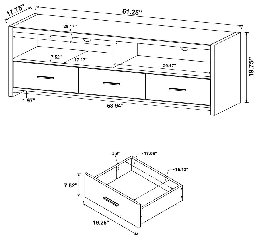 Modal Additional Images for Alton 3-drawer Engineered Wood 62" TV Stand Black Oak