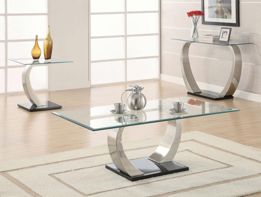 Modal Additional Images for Pruitt Rectangular Glass Top Metal Coffee Table Satin Silver
