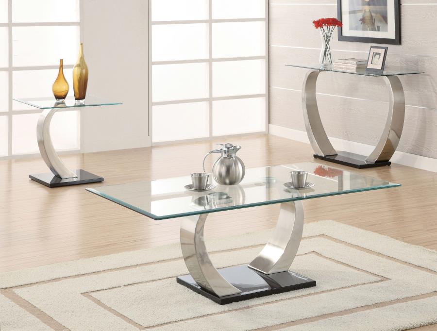 Modal Additional Images for Pruitt Glass Top Metal Base Console Table Satin Silver
