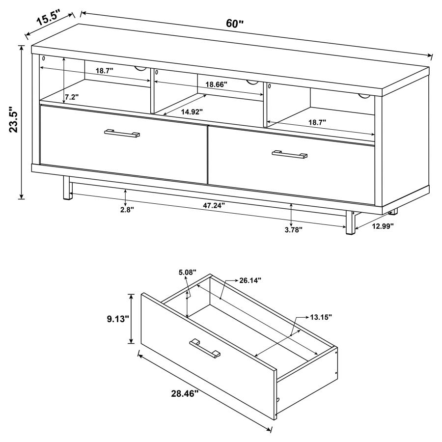 Modal Additional Images for Casey 2-drawer Engineered Wood 60" TV Stand White