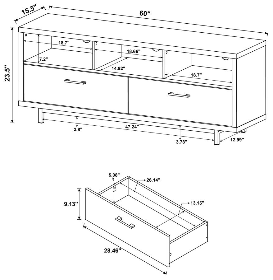 Modal Additional Images for Casey 2-drawer Engineered Wood 60" TV Stand Cappuccino