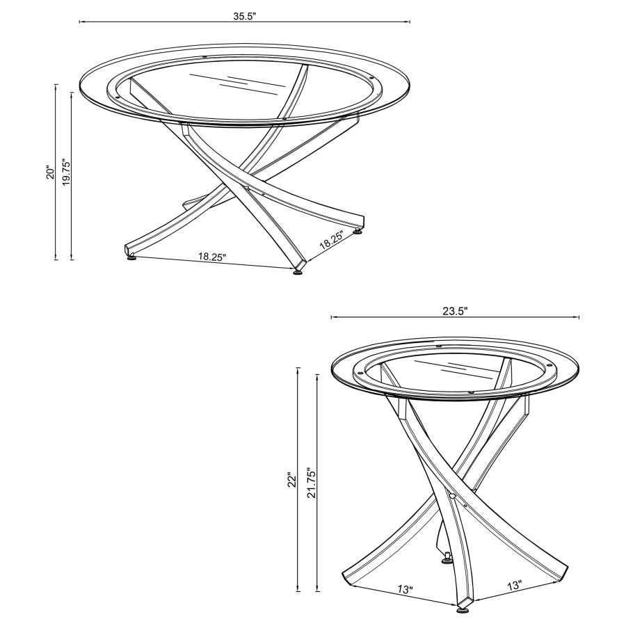 Modal Additional Images for Brooke 3-piece Round Glass Top Coffee Table Set Chrome