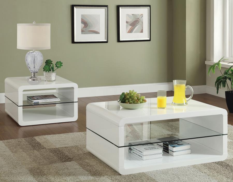 Modal Additional Images for Elana 1-shelf Rectangular Coffee Table White High Gloss