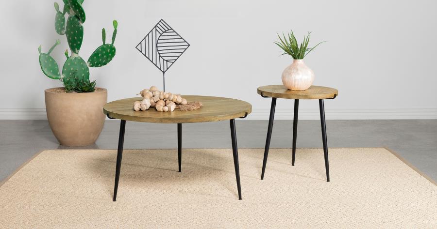 Modal Additional Images for Pilar Round Solid Wood Top End Table Natural and Black
