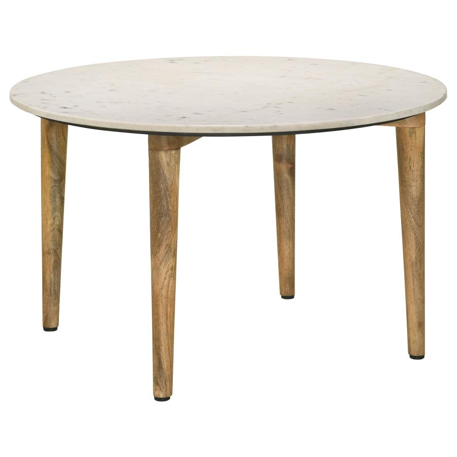 (image for) Aldis Round Marble Top Coffee Table White and Natural