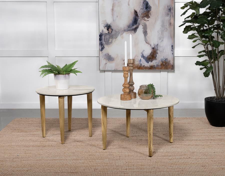 Modal Additional Images for Aldis Round Marble Top Coffee Table White and Natural