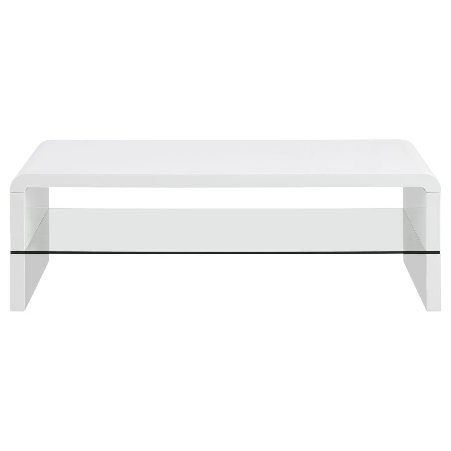 Airell Rectangular Coffee Table with Shelf White High Gloss