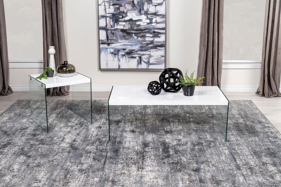 Modal Additional Images for Opal Square Glass Frame Side End Table White High Gloss