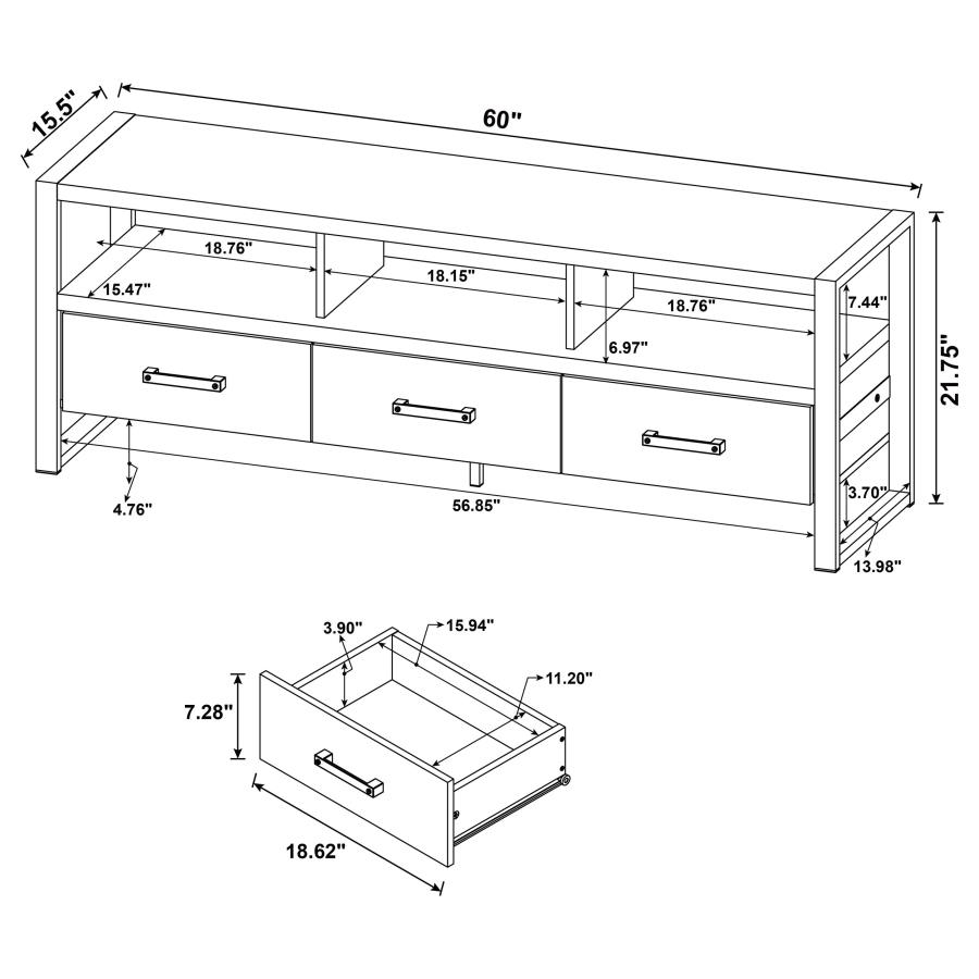 Modal Additional Images for James 3-drawer Engineered Wood 60" TV Stand Dark Pine