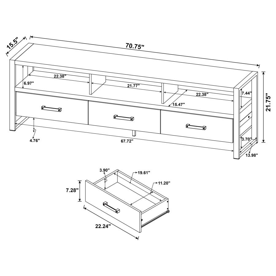 Modal Additional Images for James 3-drawer Engineered Wood 71" TV Stand Dark Pine