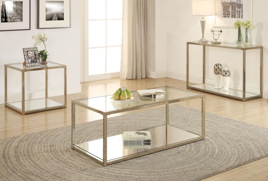 Modal Additional Images for Cora Glass Top Coffee Table Mirrored Shelf Chocolate Chrome