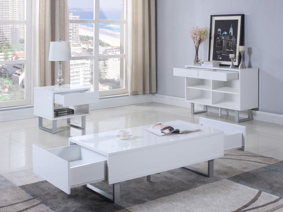 Modal Additional Images for Atchison 1-drawer Rectangular End Table White High Gloss