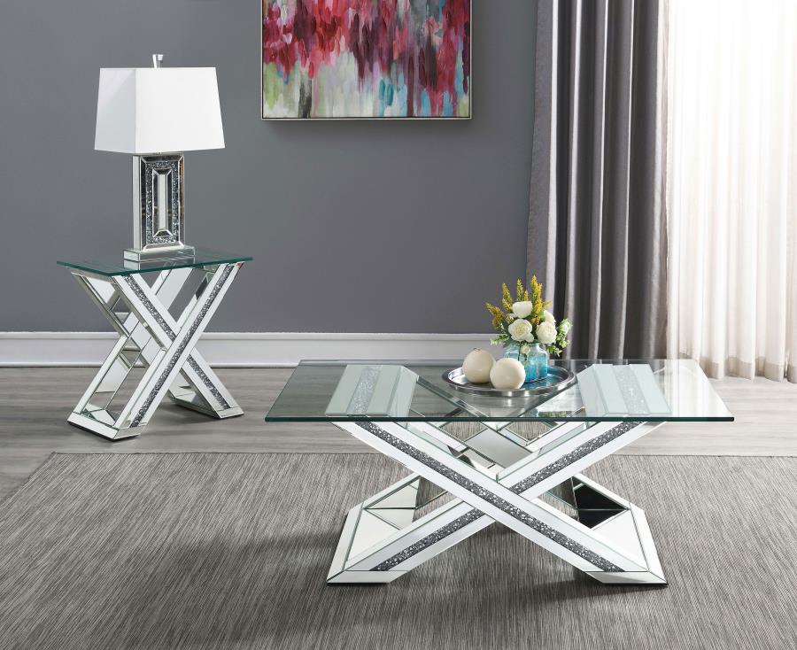 Modal Additional Images for Bonnie Rectangular Mirrored Glass Top End Table Silver
