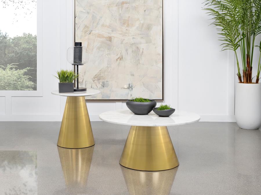 Modal Additional Images for Avon Round Marble Top Stainless Steel Coffee Table White