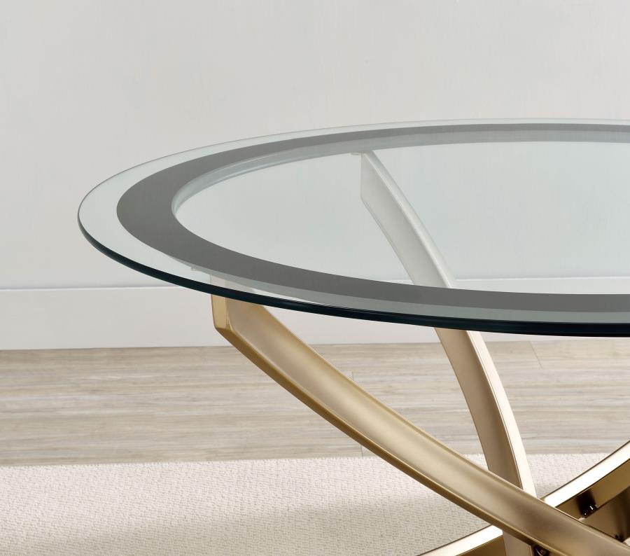 Brooke 2-piece Round Glass Top Coffee Table Set Brass