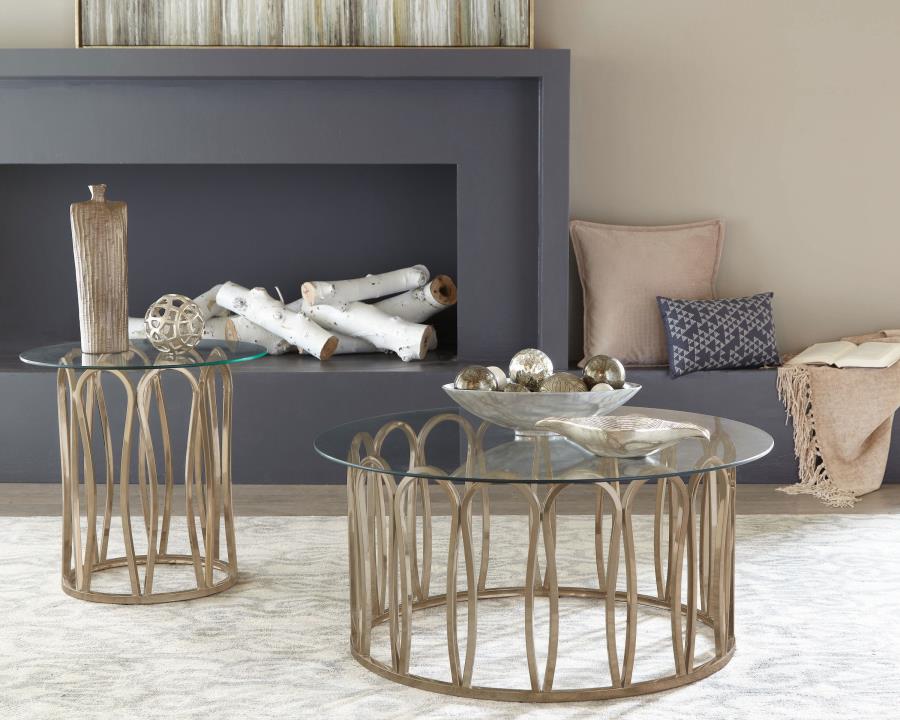 Modal Additional Images for Monett Round Glass Top Coffee Table Chocolate Chrome
