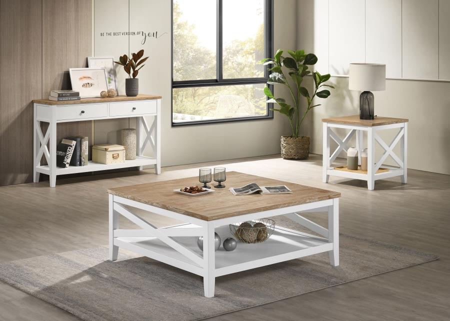 Modal Additional Images for Hollis Square Wood Coffee Table With Shelf Brown and White
