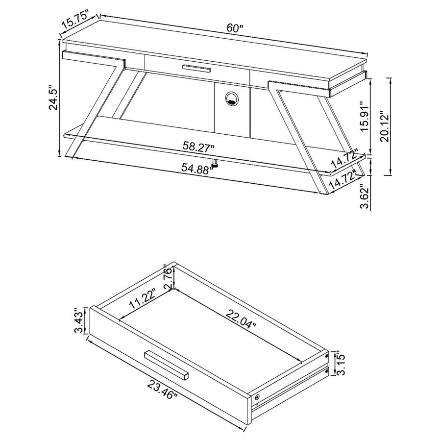 Modal Additional Images for Marcia 1-drawer Wood 60" TV Stand White High Gloss