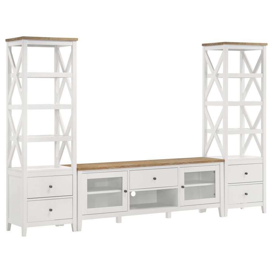 Hollis 2-door Wood 67" TV Stand with Drawer Brown and White