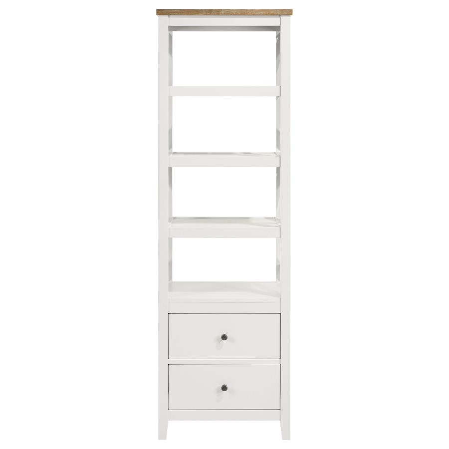 Hollis 4-shelf Wood Media Tower with Drawers Brown and White