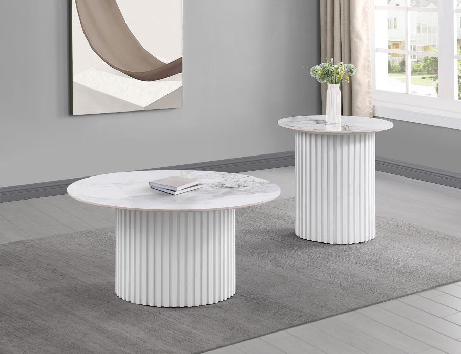 Modal Additional Images for Rowena Round Sintered Stone Coffee Table White Faux Marble