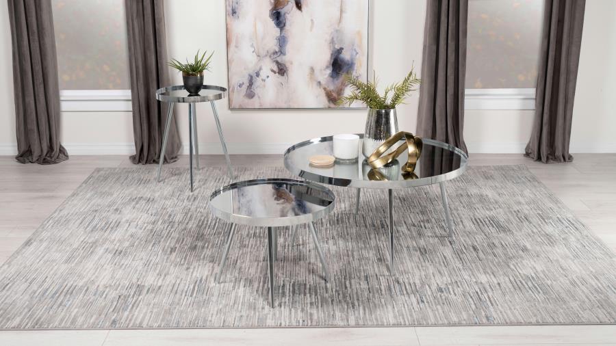 Modal Additional Images for Kaelyn 2-Piece Round Mirror Top Nesting Coffee Table Chrome