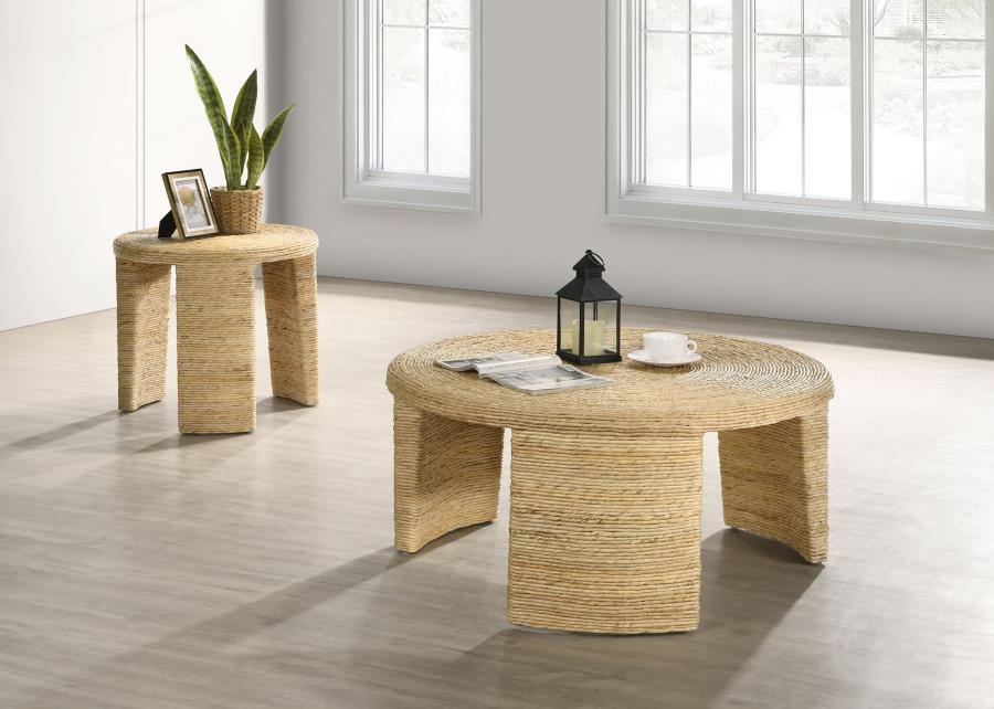 Modal Additional Images for Artina Woven Rattan Round Side End Table Natural Brown