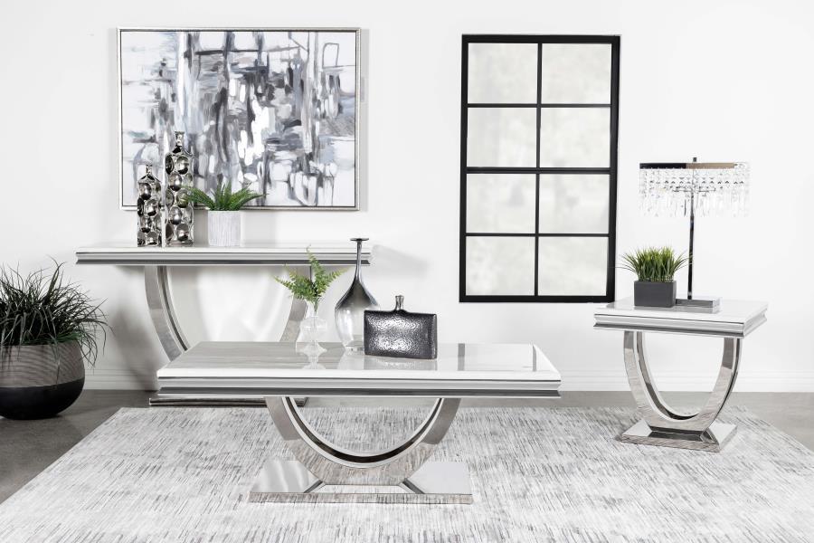 Modal Additional Images for Kerwin U-base Stone Top Entryway Sofa Console Table Chrome