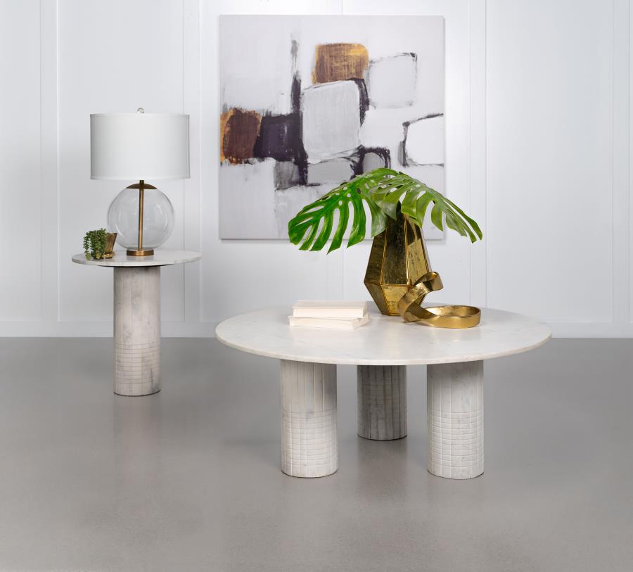 Modal Additional Images for Astoria Round Genuine Marble Side End Table White