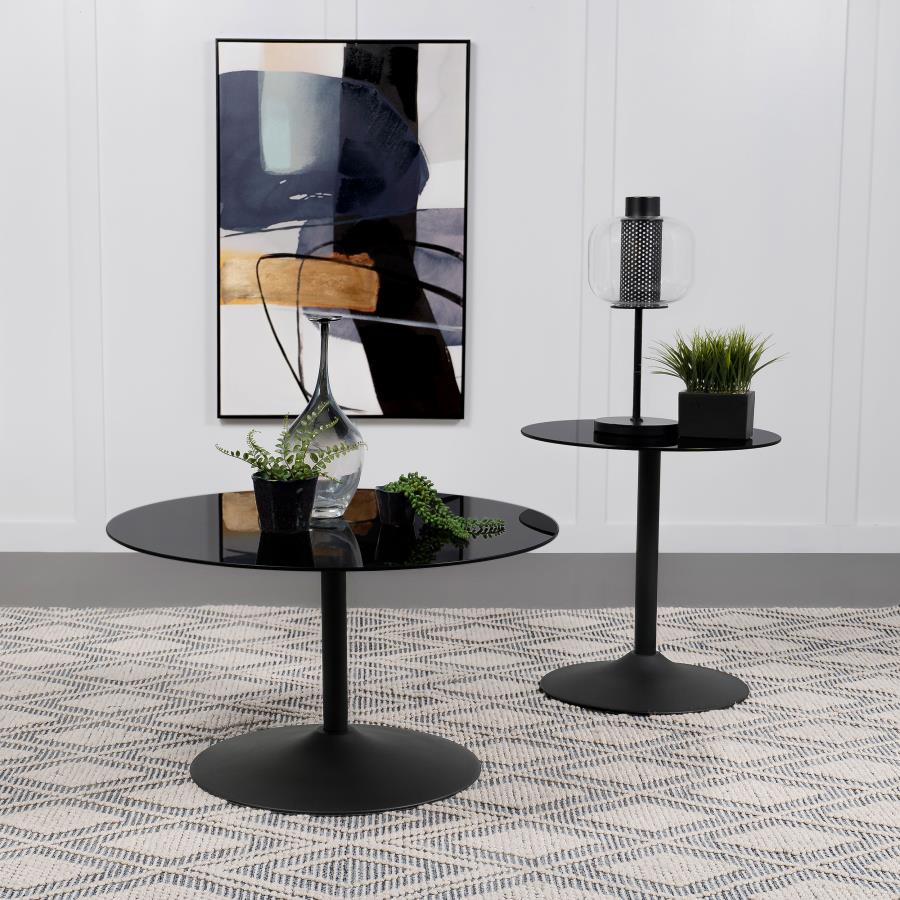 Modal Additional Images for Ganso Round Metal Coffee Table With Tempered Glass Top Black