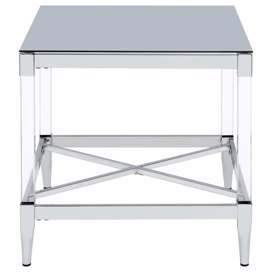 Lindley Square Tempered Mirror Acrylic Side End Table Chrome