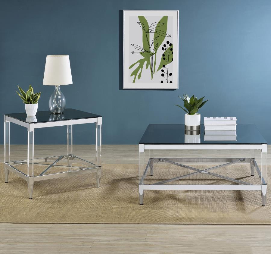 Modal Additional Images for Lindley Square Tempered Mirror Acrylic Side End Table Chrome