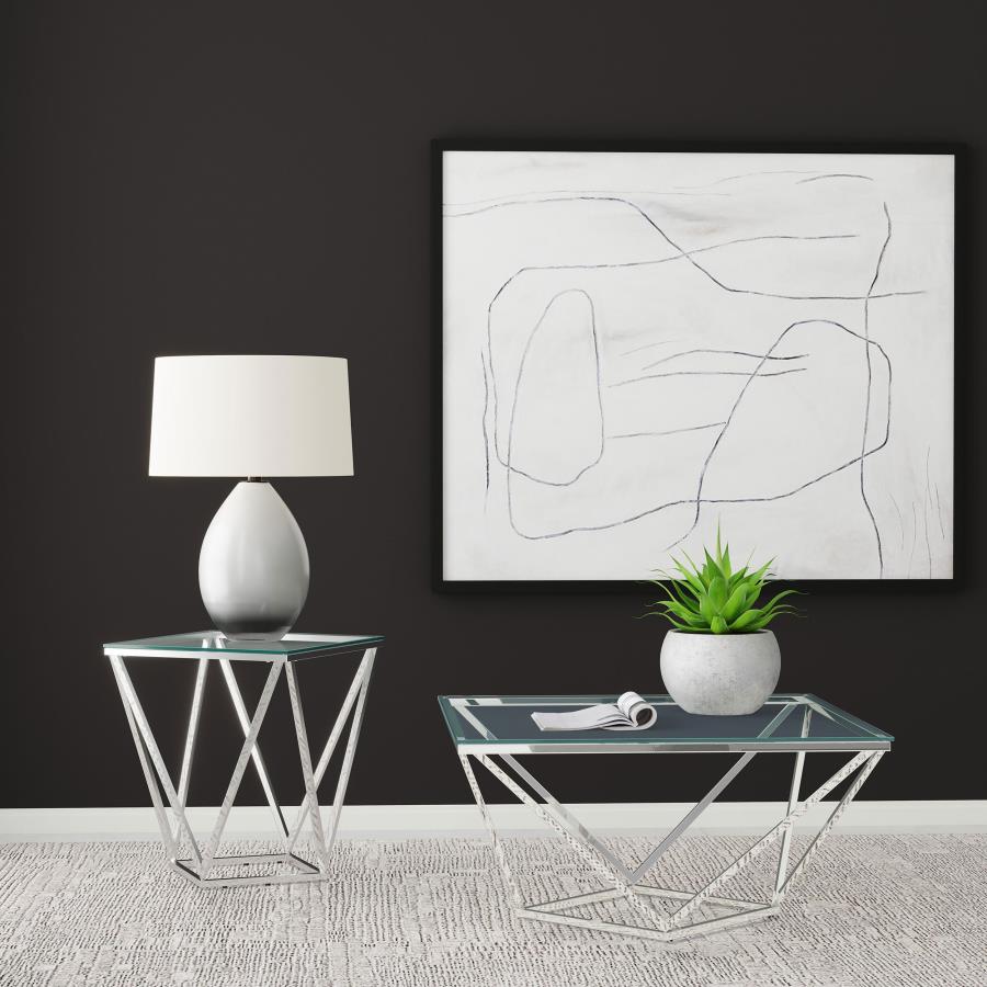 Modal Additional Images for Brittania Square Glass Top Geometric Coffee Table Nickel