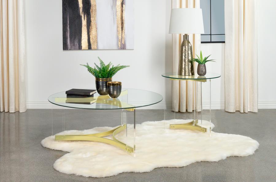 Modal Additional Images for Janessa Round Glass Top Acrylic Leg End Table Matte Brass