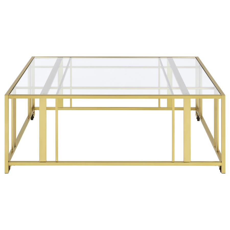 Adri Square Glass Top Coffee Table with Casters Matte Brass
