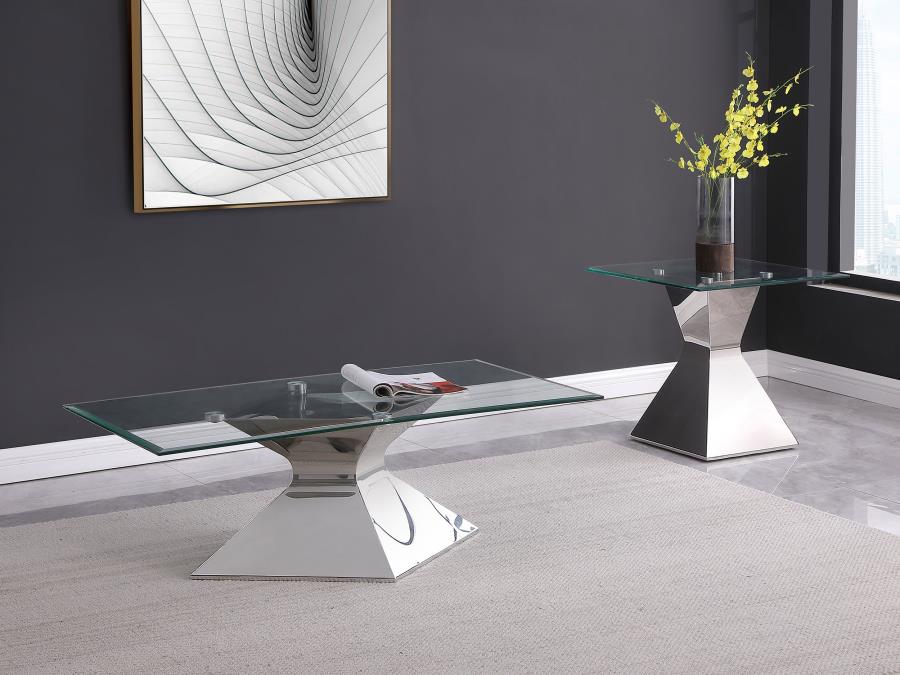 Modal Additional Images for Jenny Glass Top Stainless Steel Side End Table Chrome