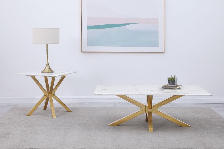 Modal Additional Images for Visalia Faux Marble Top Stainless Steel Coffee Table Gold