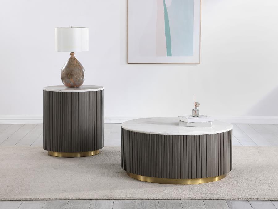 Modal Additional Images for Jason Round Marble Top Side End Table White and Charcoal