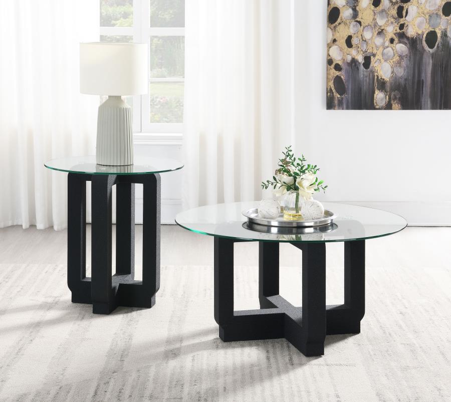 Modal Additional Images for Acklin Round Clear Glass Top Side End Table Black
