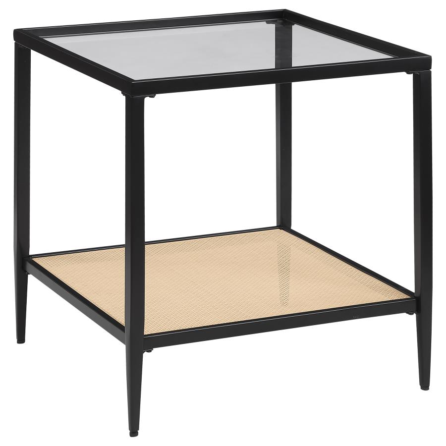 (image for) Amherst Glass Top Metal with Cane Shelf End Table Black