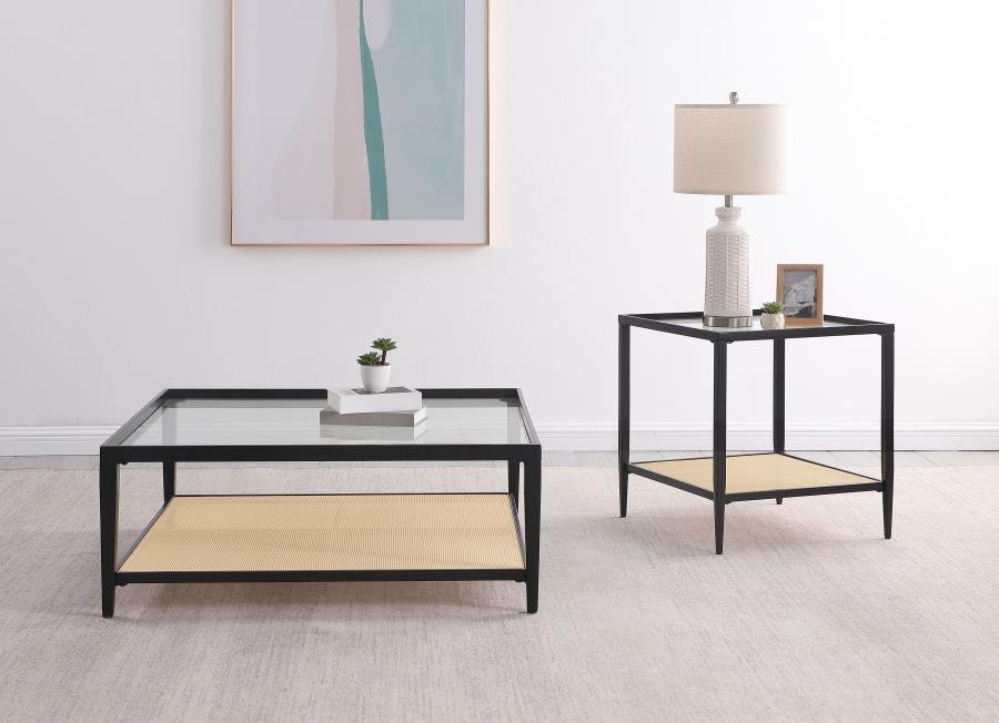 Modal Additional Images for Amherst Glass Top Metal with Cane Shelf End Table Black