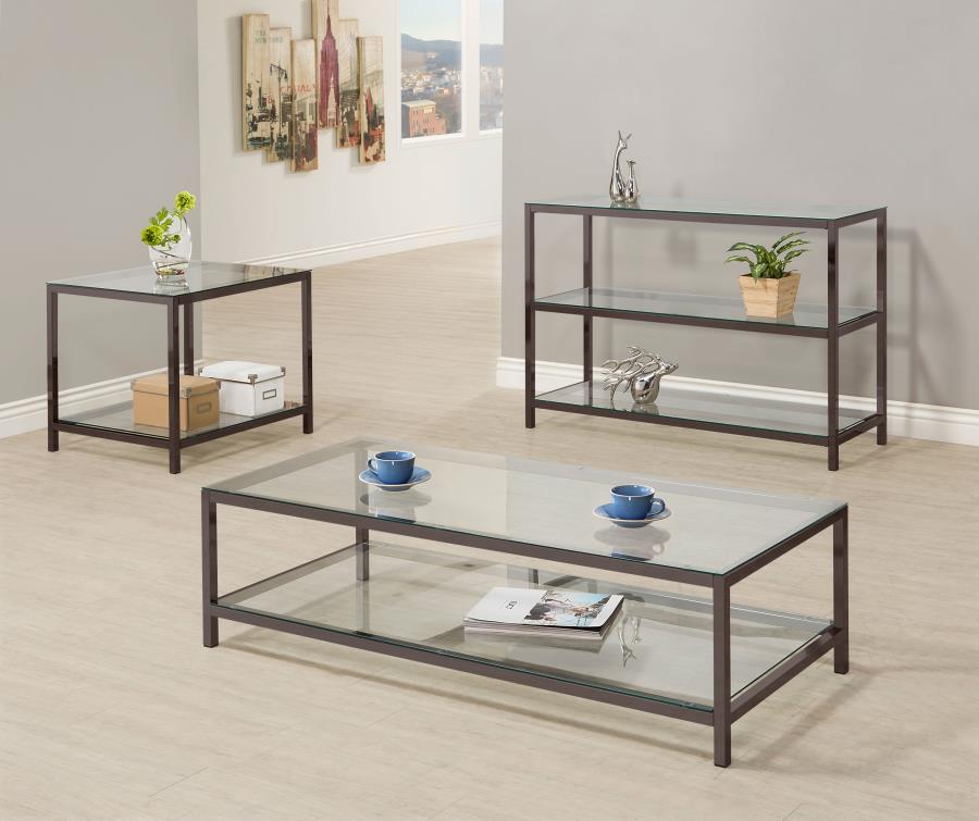 Modal Additional Images for Trini 1-shelf Glass Top Coffee Table Black Nickel