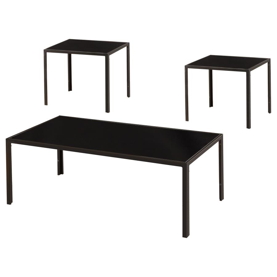 (image for) Brock Rectangular Glass Top Coffee Table Set Black