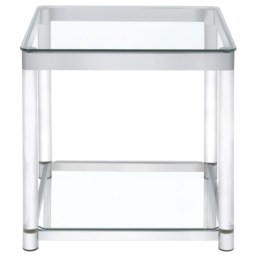 Anne Square Glass Top Acrylic Leg Side End Table Chrome