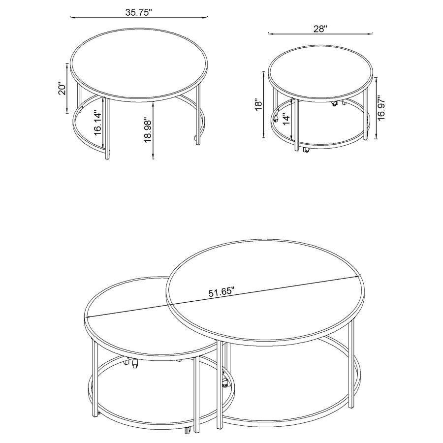 Modal Additional Images for Lynn 2-piece Round Glass Top Nesting Coffee Table Chrome