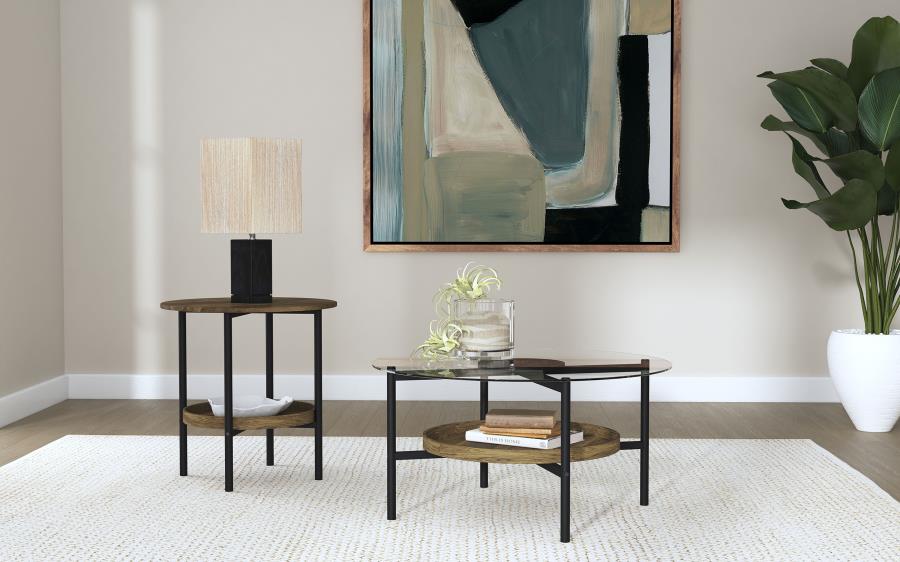 Modal Additional Images for Delfin Round Glass Top Coffee Table Black and Brown