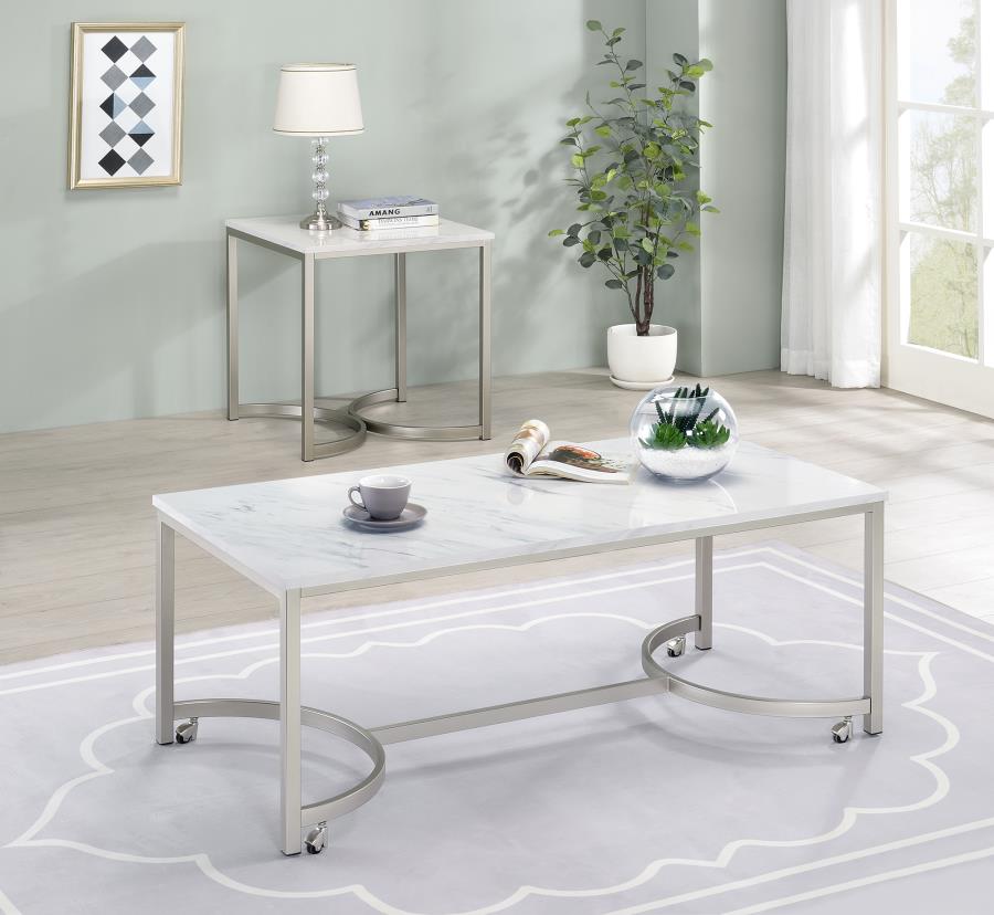 Modal Additional Images for Leona Square Faux Marble Side End Table Satin Nickel
