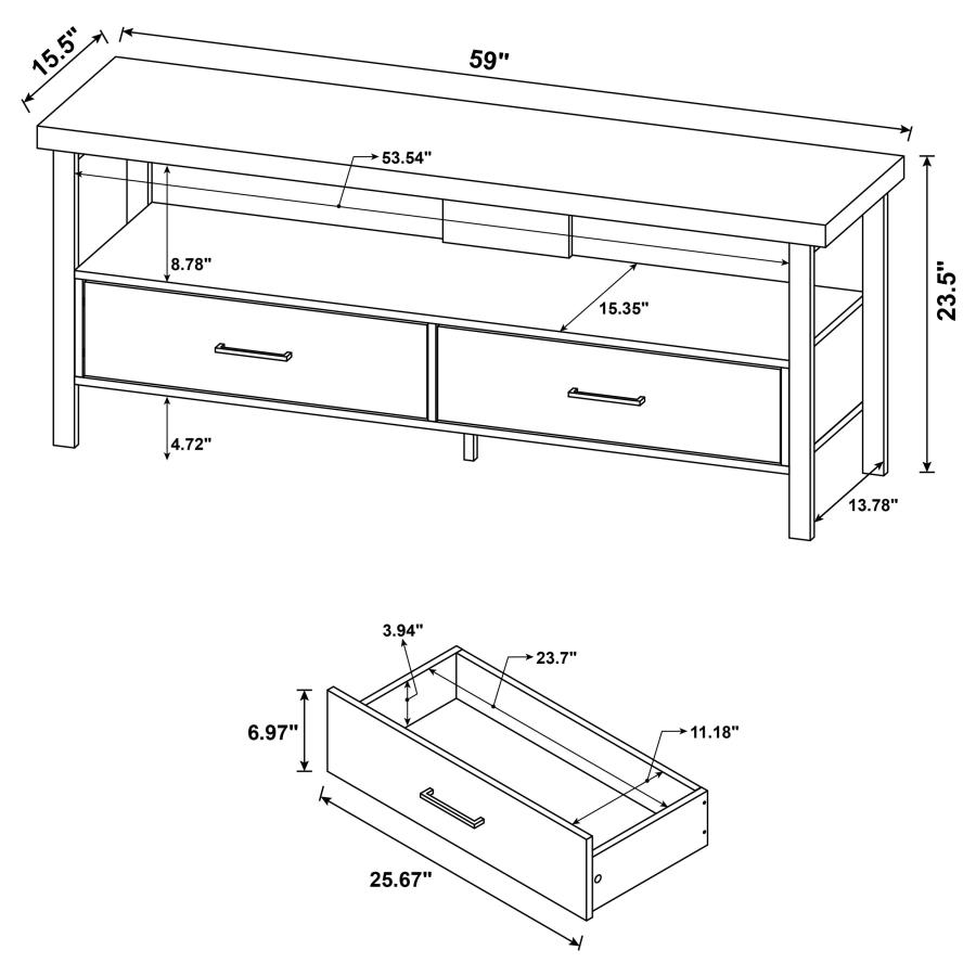 Modal Additional Images for Ruston 2-drawer Engineered Wood 59" TV Stand Weathered Pine