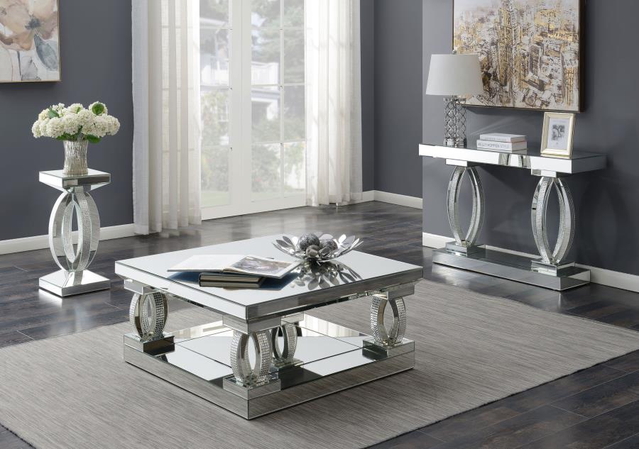 Modal Additional Images for Amalia Square Mirrored Acrylic Crystal Coffee Table Silver
