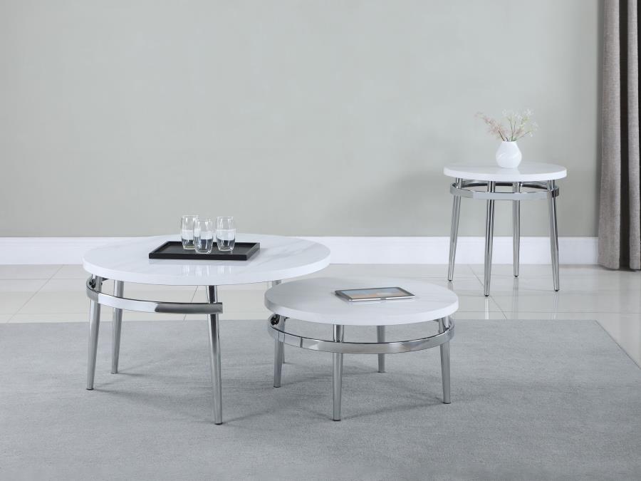 Modal Additional Images for Avilla 2-piece Round Marble Top Coffee Table Set White